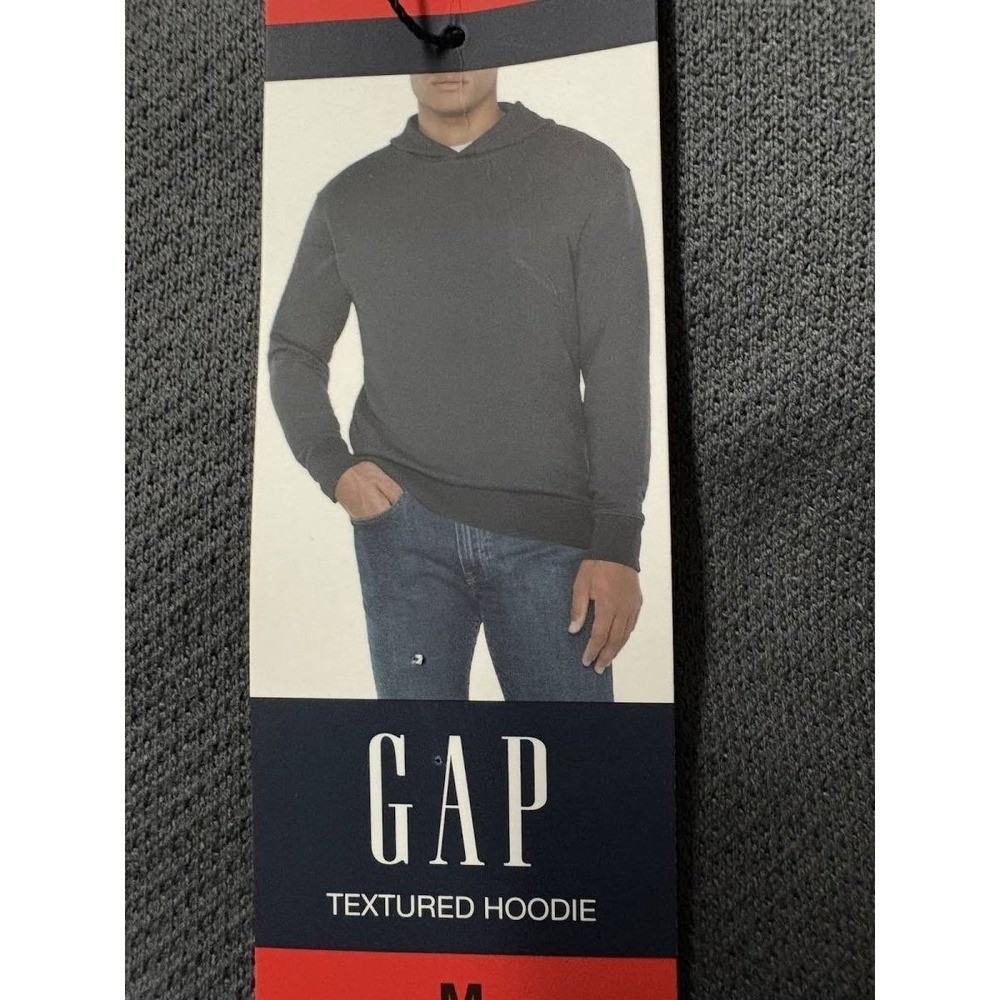 NWT Gap Mens Textured Hoodie Charcoal Gray Pullover Sweatshirt Size M - Picture 3 of 5